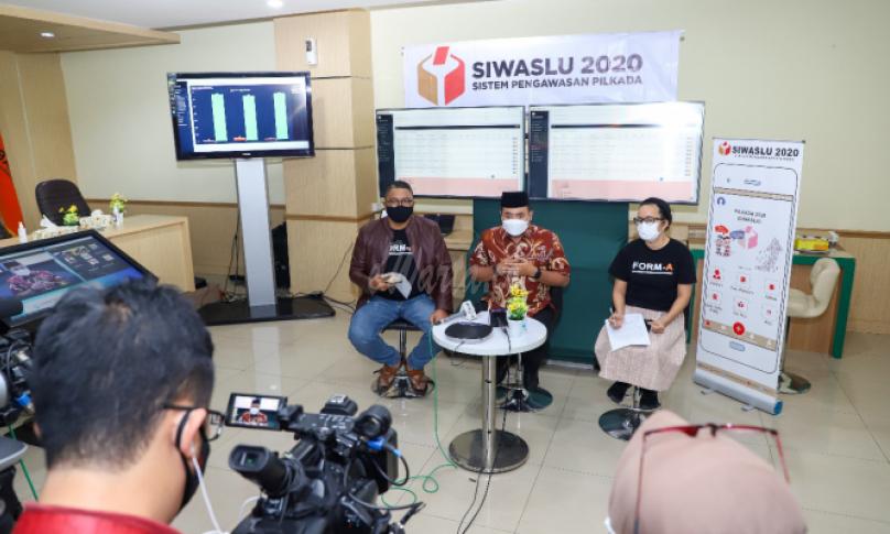 Suasana jumpa pers hasil pengawasan pemungutan dan penghitungan suara Pilkada 2020 di Media Center Bawaslu Jakarta, Rabu (9/12/2020)/foto: Bhakti Satrio (Humas Bawaslu RI).