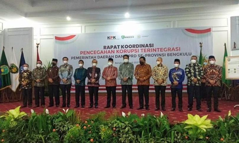 Rapat koordinasi pemberantasan korupsi terintegrasi bagi pemerintah daerah dan Dewan Perwakilan Rakyat Daerah (DPRD) di Provinsi Bengkulu Rabu (7/4/21)