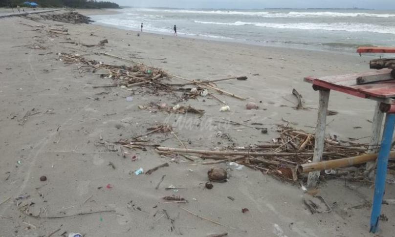 Terlihat banyak tumpukan sampah di sepanjang pantai
