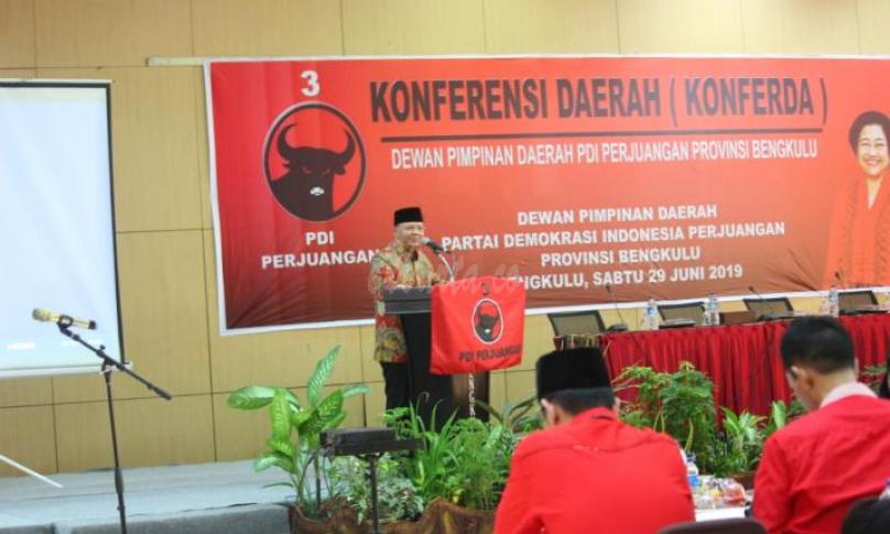 Gubernur Bengkulu, pada acara Konferda DPD PDIP Provinsi Bengkulu, di salah hotel di Bengkulu, Sabtu (29/06/2019)
