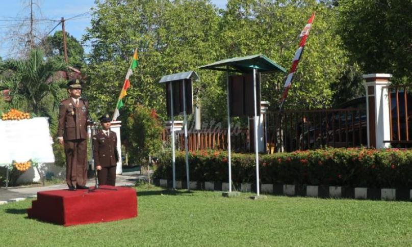 Kajari Lutra, Indawan Kuswadi, Irup Upacara peringati HUT Adhiyaksa ke-59, Sulawesi Selatan, Senin (22/7/2019)
