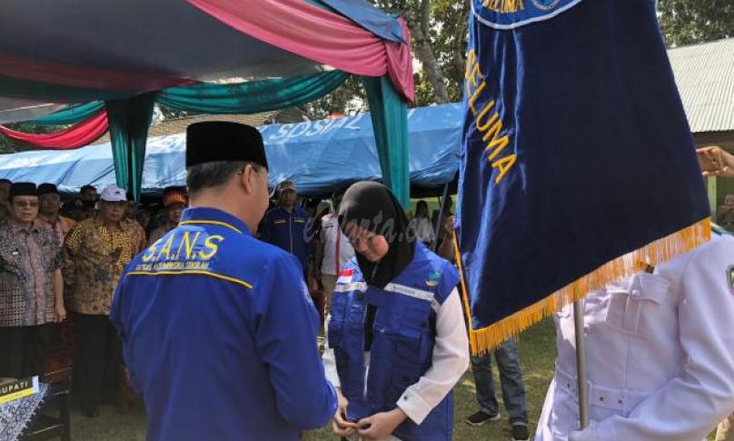 Gubernur Bengkulu Rohidin Mersyah mengkuhkan Tagana Masuk Sekolah (Sahabat Tagana) serta melantik Satgas Anti Narkoba Sekolah (SANS) Kab. Seluma.