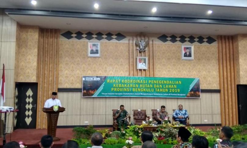 Rapat koordinasi pengendalian Karhutla bersama TNI/ POLRI dan Dinas LHK prov Bengkulu, Jumat (27/9) 