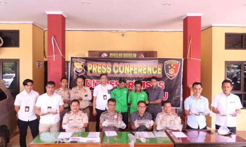 Pers Release Ditreskrimsus Polda Bengkulu berhasil gagalkan penyelundupan bibit lobster.