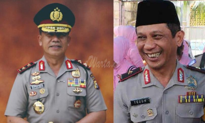 Kapolda lama Irjen Pol Supratman, kiri dan Kapolda yang baru Brigjen Pol Teguh Sarwono, kanan.