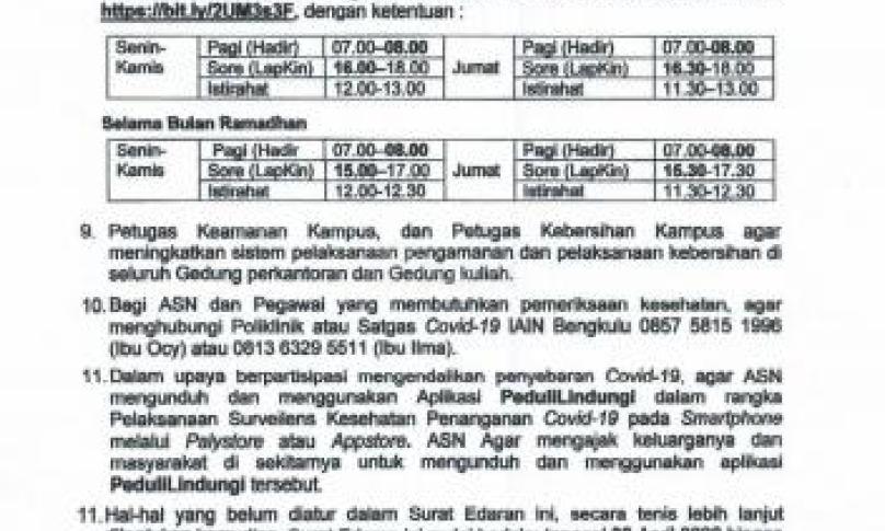 Surat Edaran Rektor IAIN Bengkulu.