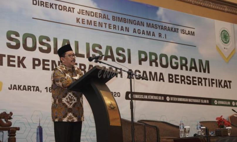 Wakil Menteri Agama (Wamenag) Zainut Tauhid Sa’adi membuka  Sosialisasi Program Bimtek Penceramah Agama Bersertifikat.