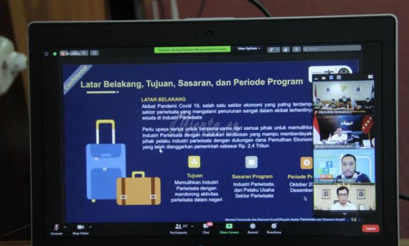 Rapat Kordinasi Stimulus BBI Untuk Sektor  Pariwisata dan Ekonomi Kreatif secara virtual, Jumat (18/9).