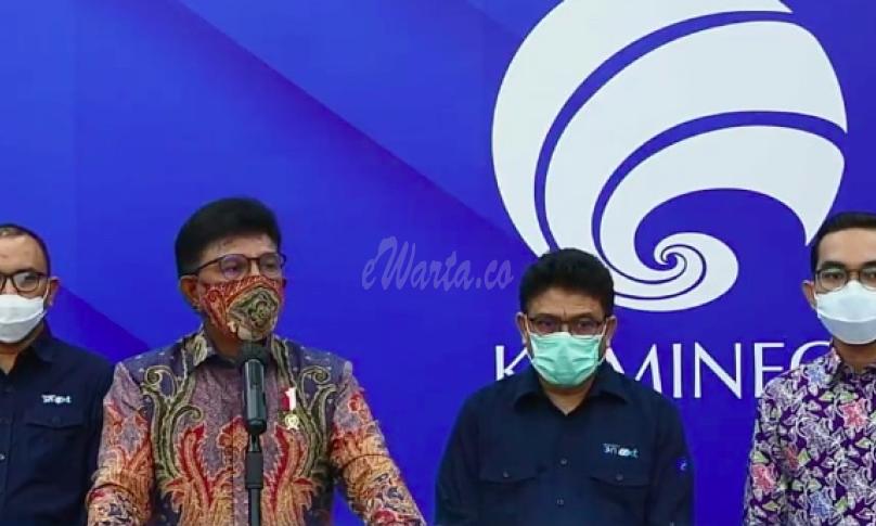 Konferensi Pers Virtual Akselerasi Penyediaan Akses Internet di Puskesmas dan Rumah Sakit di Indonesia dalam Rangka Penanganan Covid-19 dan Pemulihan Ekonomi Nasional dari Media Center KPCPEN Kantor Kementerian Kominfo, Jakarta, Rabu (14/10/2020).