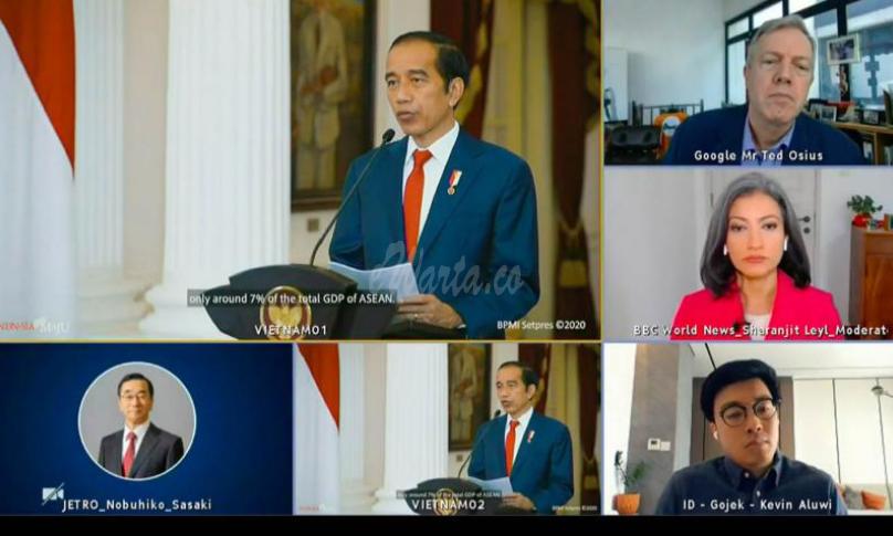 Pertemuan ASEAN Business and Investment Summit 2020 (ABIS 2020) bertema “Digital ASEAN: Sustainable and Inclusive” yang dilaksanakan di Hanoi, Vietnam, Jumat (13/11/2020).