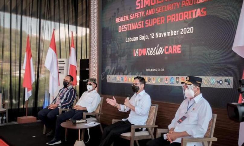 Press Conference Simulasi Health, Safety, and Security Protocol Destinasi Super Prioritas, di Hotel Inaya Bay Komodo, Labuan Bajo, Kamis (12/11/2020)
