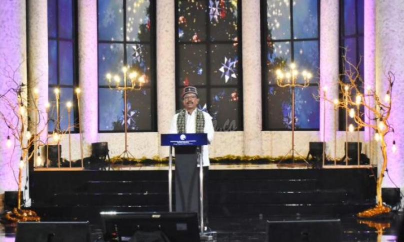 Menteri Kominfo Johnny G. Plate dalam sambutan Perayaan Natal Nasional 2020 di Jakarta, Minggu (27/12/2020). - (AYH)