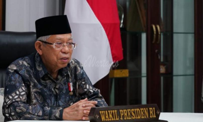 Wakil Presiden (Wapres) K. H. Ma’ruf Amin pada acara Fellowship Jurnalisme Perubahan Perilaku melalui konferensi video di kediaman resmi Wapres, Jalan Diponegoro Nomor 2, Jakarta Pusat, Senin (14/12/2020).