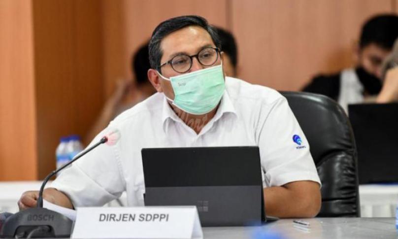 Dirjen SDPPI Ismail dalam Rapat Virtual Kementerian Kominfo bertema "Menkominfo Menyapa: Indonesia Terkoneksi, Semakin Digital Semakin Maju", dari Jakarta, Senin (04/01/2021). - (Indra Kusuma)