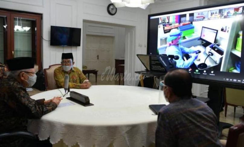 Wakil presiden (Wapres) K.H. Ma’ruf Amin pada Pencanangan Gerakan Nasional Donor Plasma Konvalesen melalui konferensi video di Kediaman Resmi Wapres, Jalan Diponegoro Nomor 2, Jakarta Pusat, Senin (18/01/2021).