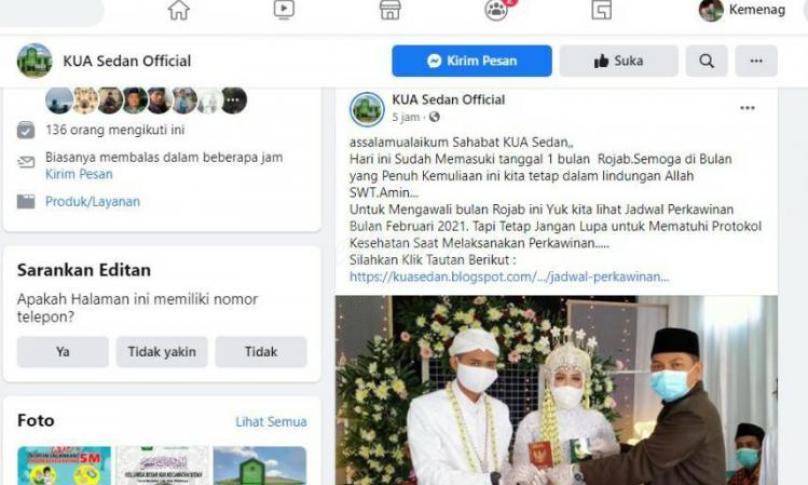 Catin di Rembang Bisa Lihat Jadwal Nikah di Akun Medsos KUA