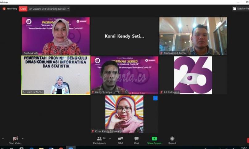 Webinar Peran Media dan Publik Menangkal Infodemi C0vid-19, AJI Bengkulu - Google News Intiative, Rabu (31/3/2021). 