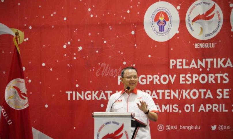 Pelantikan pengurus provinsi Esports Indonesia tingkat kabupaten/ kota se Provinsi Bengkulu, di Ballroom Mercure Hotel, Rabu (1/4). 