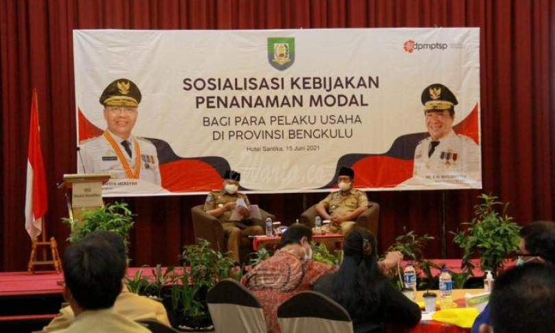 Sosialisasi Kebijakan Penanaman Modal yang di gelar oleh Dinas Penanaman Modal dan Pelayanan Terpadu Satu Pintu (DPMPTSP) Provinsi Bengkulu, Selasa (15/6/2021).