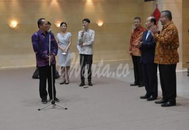 Salah satu Kades saat memberikan sambutan di kedutaan Tiongkok