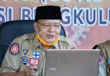 Gubernur Bengkulu Rohidin Mersyah melakukan Video Conference bersama kepala BPBD kabupaten/Kota se Provinsi Bengkulu.