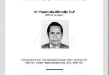 Ucapan duka dari pengurus IDI Bengkulu atas wafatnya dr. Prijambodo Miloredjo, Sp. P.