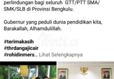 PTT-GTT SMA 1 Bengkulu Tengah Meitri Evita Guru mengucapkan hal yang sama. Perhatian Gubernur Rohidin Mersyah terbukti nyata, apalagi disaat menjelang ramadhan kebutuhan meningkat. 