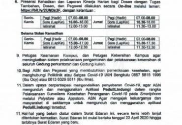 Surat Edaran Rektor IAIN Bengkulu.