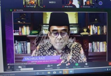 Menag saat menyampaikan keynote speech dalam helat yang berlangsung virtual, Jumat (09/10).