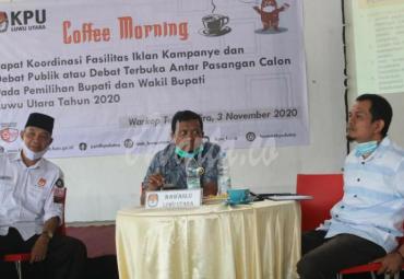 rapat koordinasi yang dikemas dalam coffee morning persiapan debat publik calon Bupati, dan Wakil Bupati Luwu Utara, Selasa (3/11/2020). 