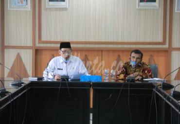 Rapat Pembahasan Pemeliharaan Monumen Nasional Ibu Agung Hj. Fatmawati di ruang rapat Rafflesia Pemprov, Rabu (10/3/2021).