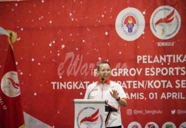 Pelantikan pengurus provinsi Esports Indonesia tingkat kabupaten/ kota se Provinsi Bengkulu, di Ballroom Mercure Hotel, Rabu (1/4). 